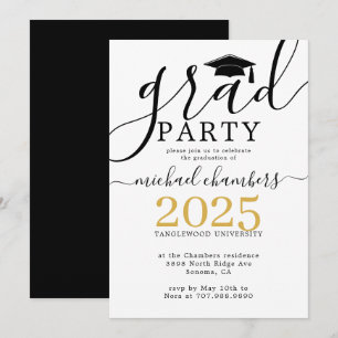 Modern Script Gold Black Graduation Party Invitati Invitation