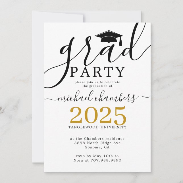 Modern Script Gold Black Graduation Party  Invitation (Front)