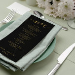 Modern script gold black wedding menu<br><div class="desc">Simple minimalistic moody gold black trendy romantic calligraphy script custom wedding menu card template.</div>