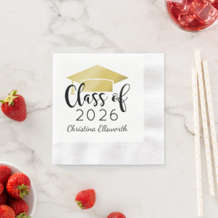 Modern Script Gold Cap 2026 Graduation Party Napkin