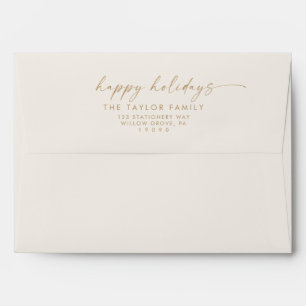 Modern Script   Gold Cream Holiday Card Envelope