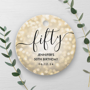 Modern Script Gold Glitter Lights 50th Birthday  Favour Tags
