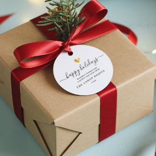 Modern Script Gold Heart Happy Holiday Business Favour Tags