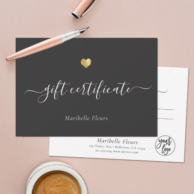 Modern Script Gold Heart Logo Gift Certificate (Creator Uploaded)