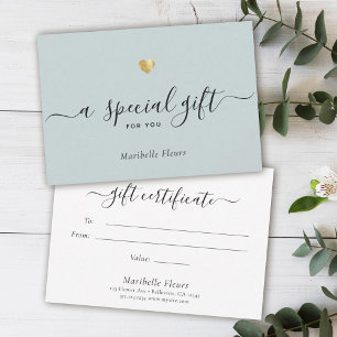 Modern Script Gold Heart Special Gift Certificate