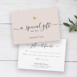 Modern Script Gold Heart Special Gift Certificate