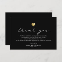Modern Script Gold Heart Sympathy Thank You Card