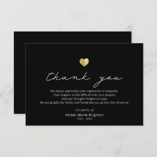 Modern Script Gold Heart Sympathy Thank You Card