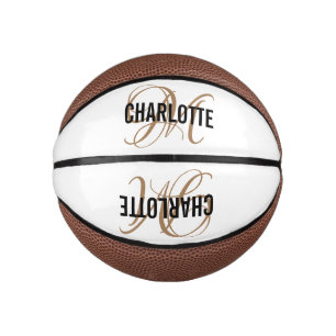 Modern script gold monogram name basketball