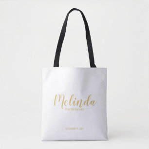 Modern Script Gold Personalised Bridesmaids Tote Bag
