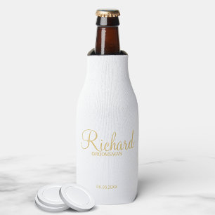 Modern Script Gold Personalised Groomsman Bottle Cooler