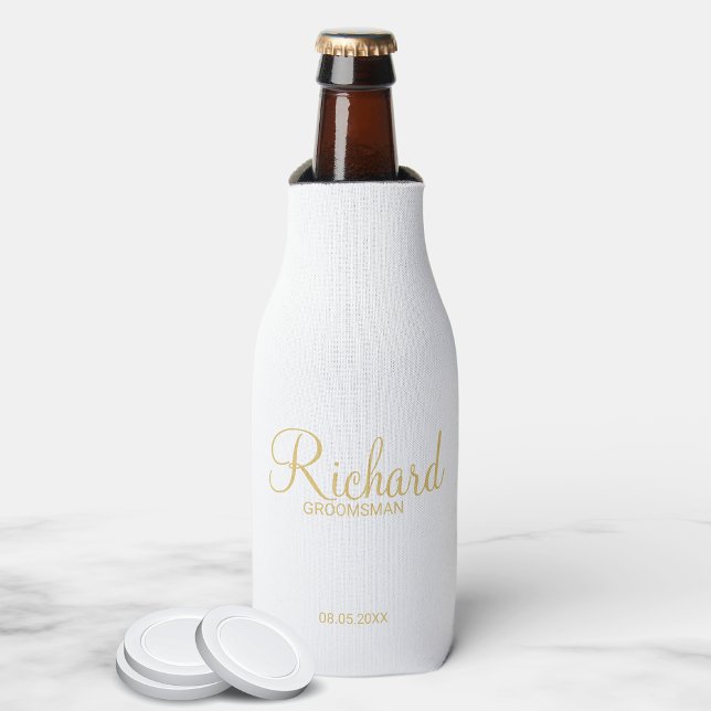Modern Script Gold Personalised Groomsman Bottle Cooler (Creator Uploaded)