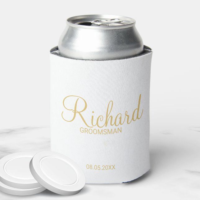 Modern Script Gold Personalised Groomsman Can Cooler (Creator Uploaded)