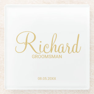 Modern Script Gold Personalised Groomsman Glass Coaster