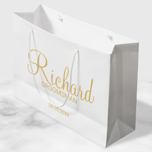 Modern Script Gold Personalised Groomsman Large Gift Bag