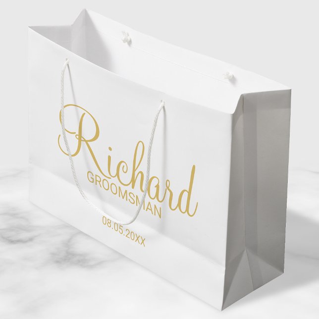 Modern Script Gold Personalised Groomsman Large Gift Bag (Creator Uploaded)