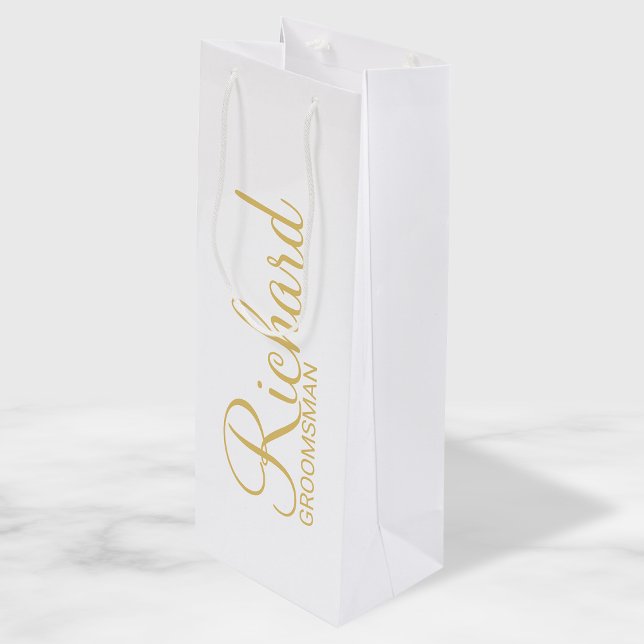 Modern Script Gold Personalised Groomsman Wine Gift Bag (Creator Uploaded)