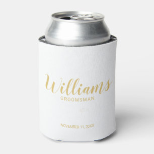 Modern Script Gold Personalised Groomsmen Can Cooler