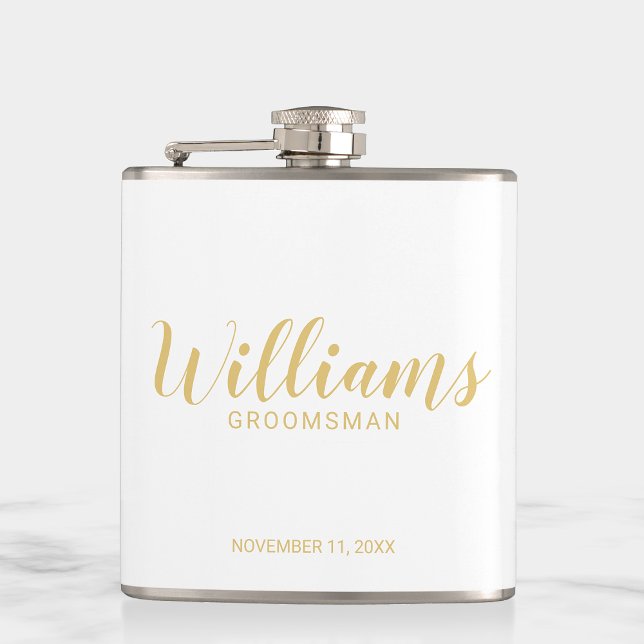Modern Script Gold Personalised Groomsmen Hip Flask (Creator Uploaded)