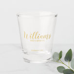 Modern Script Gold Personalised Groomsmen Shot Glass<br><div class="desc">Modern Script White and Gold Personalised Groomsmen Shot Glass featuring personalised groomsman's name in gold modern calligraphy font style with title and wedding date in modern sans serif font style. Also perfect for Bridesmaid, Maid of Honour, Father of the Bride, Best man and more. Please Note: The foil details are...</div>