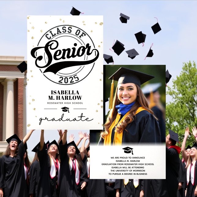 Modern Script Gold Photo Graduation Announcement (Creator Uploaded)