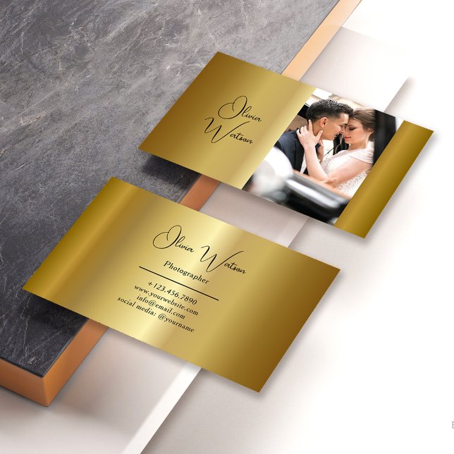 Modern Script Gold Professional Photographer Business Card (Creator Uploaded)