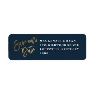 Modern script gold save the date return address
