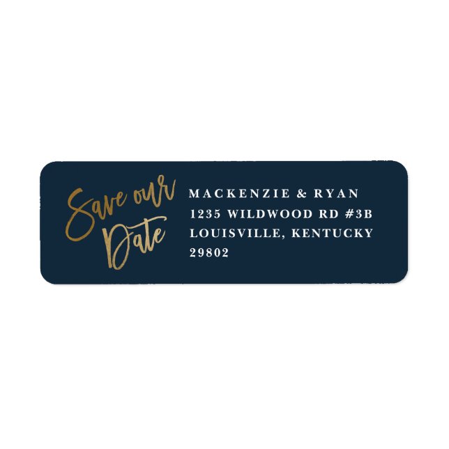 Modern script gold save the date return address (Front)