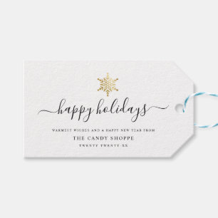 Modern Script Gold Snowflake Business Holiday Gift Tags