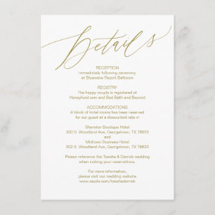 Modern Script, Gold, Wedding Details Card