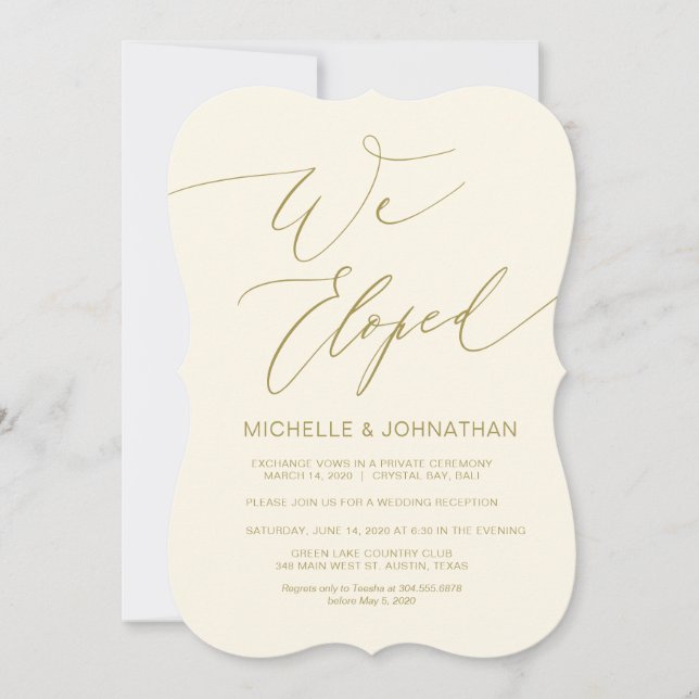 Modern Script, gold, Wedding Elopement Reception Invitation (Front)