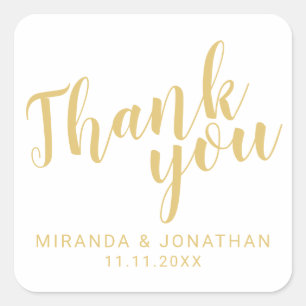 Modern Script Gold Wedding Favour Thank You Square Sticker