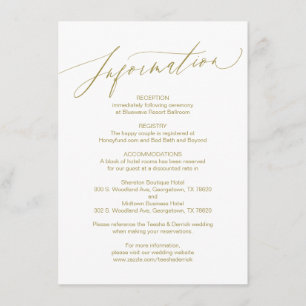 Modern Script, Gold, Wedding Information Card