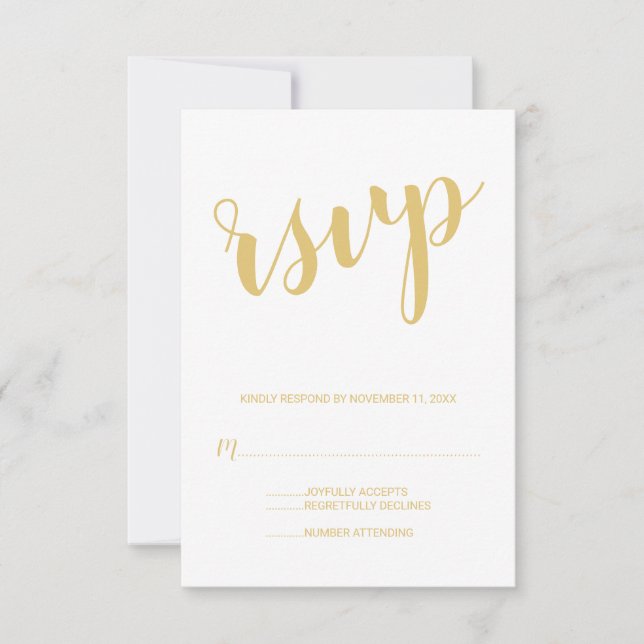 Modern Script Gold Wedding RSVP Card (Front)