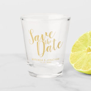 Modern Script Gold Wedding Save the Date Shot Glass