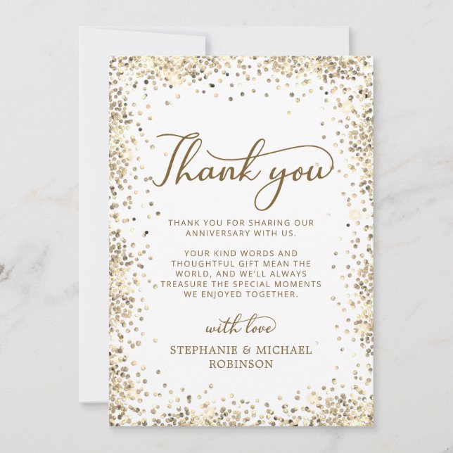 Modern Script Gold White 50th Wedding Anniversary Thank You Card (Front)