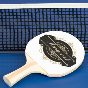 Modern Script Golden ,Black And White Personalised Ping Pong Paddle