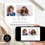 Modern Script Grad 2 Photos Graduation Save The Date<br><div class="desc">Modern Script Grad 2 Photos Graduation.  Available digitally and printed. Simply replace the two sample photos with your own and personalise with your details at the bottom. Save the Date is in a modern handwritten style set script.</div>