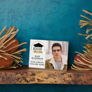 Modern Script Grad Cap Simple Graduation Photo Plaque