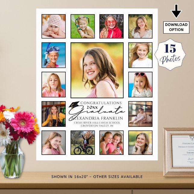 Modern Script Graduate 15 Photo Collage Poster (Creator Uploaded)