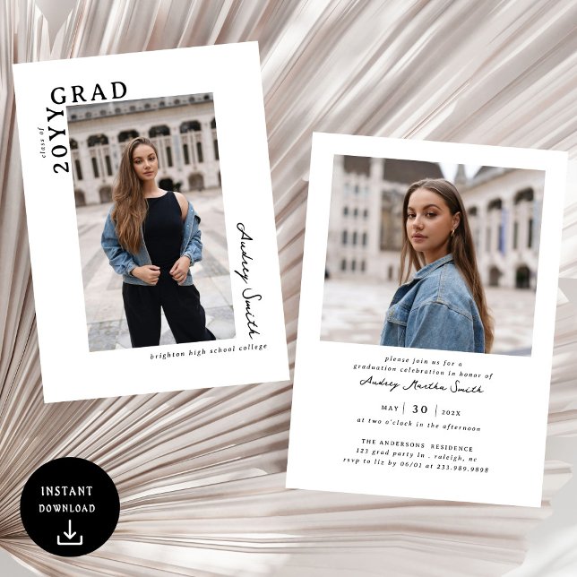 Modern Script Graduate 2 Photo Graduation Invitation (Creator Uploaded)