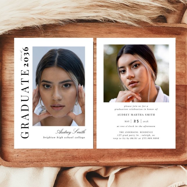 Modern Script Graduate 2 Photo Graduation Invitation (Creator Uploaded)