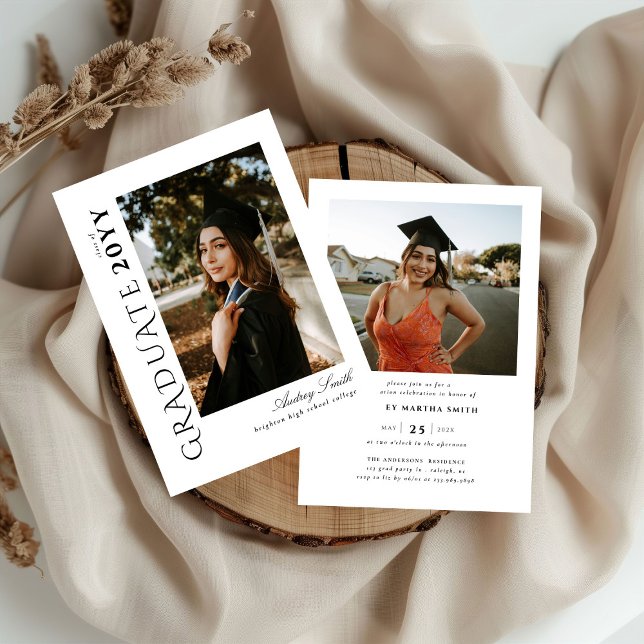 Modern Script Graduate 2 Photo Graduation Invitation (Creator Uploaded)