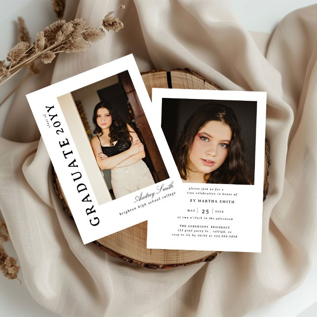 Modern Script Graduate 2 Photo Graduation Invitation (Creator Uploaded)