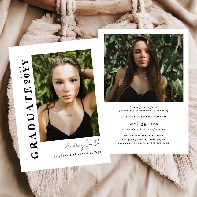 Modern Script Graduate 2 Photo Graduation Invitation (Creator Uploaded)