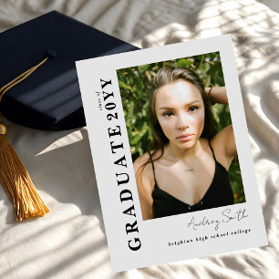 Modern Script Graduate 2 Photo Grey Graduation Invitation