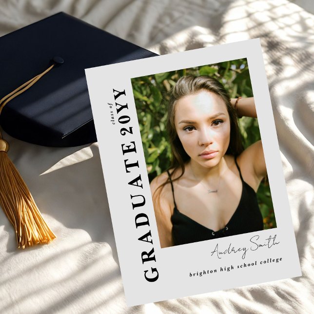 Modern Script Graduate 2 Photo Grey Graduation Invitation (Creator Uploaded)