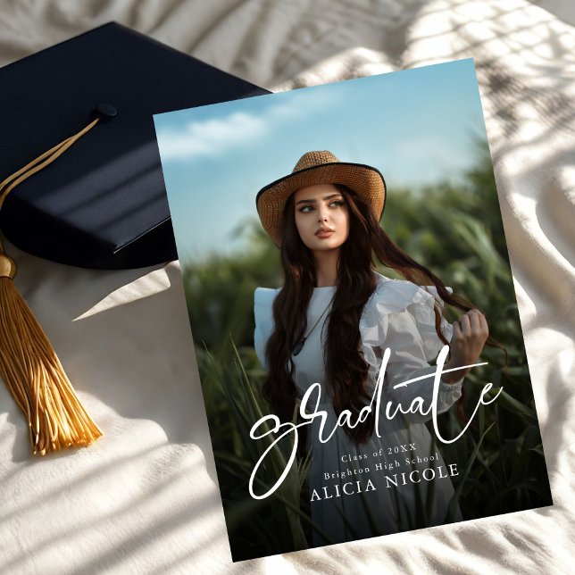 Modern Script  Graduate 2 Photos Graduation Invitation (Creator Uploaded)