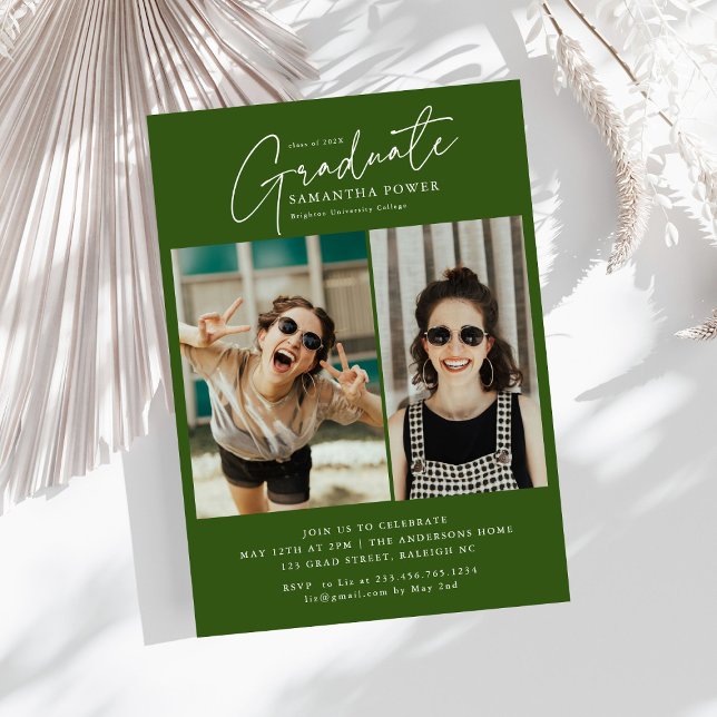 Modern Script Graduate 2 Photos Graduation Party  Invitation (Creator Uploaded)