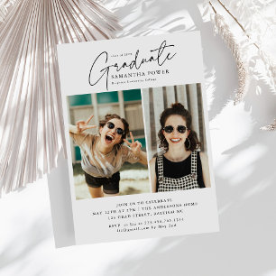 Modern Script Graduate 2 Photos Graduation Party  Invitation